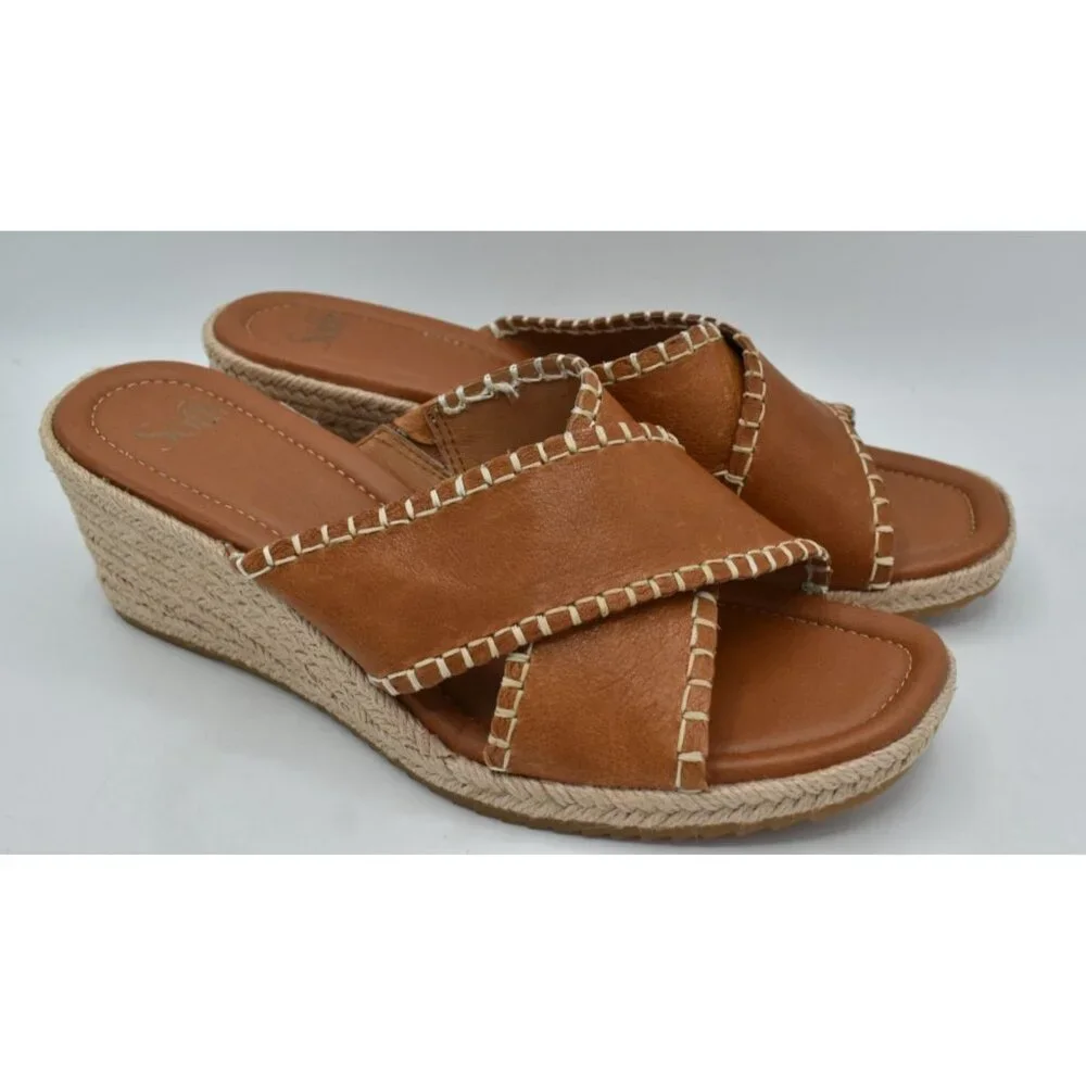 Sofft Womens Size 10 Indie Luggage Leather Espadrille Wedge Sandals‎ Shoes